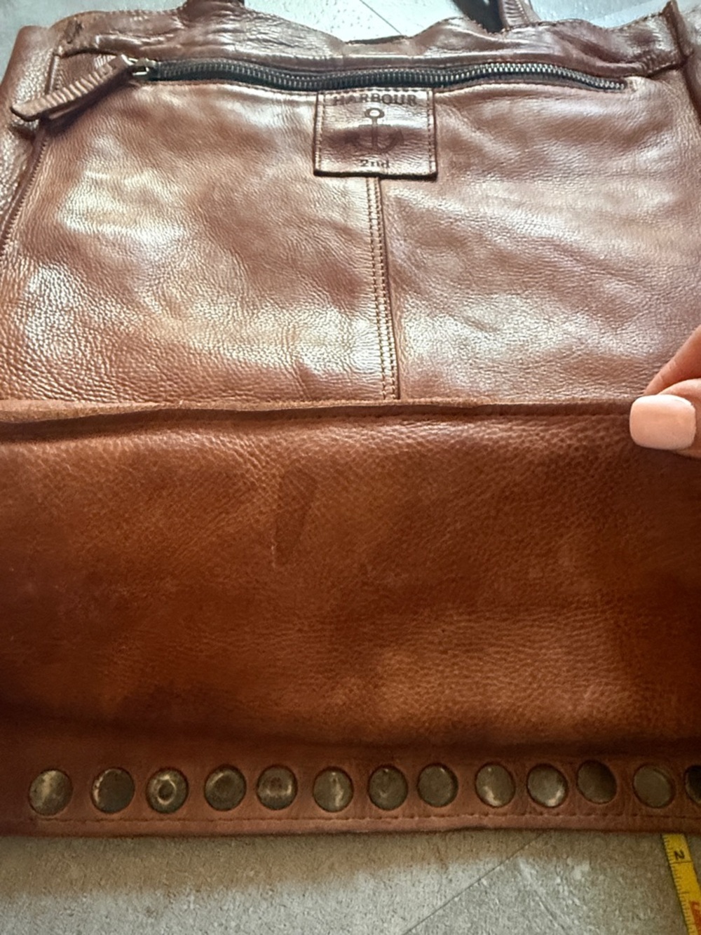 Barbour 2nd Stud-Trim Genuine Leather Tote in Rich Chestnut Brown - Picture 12 of 13